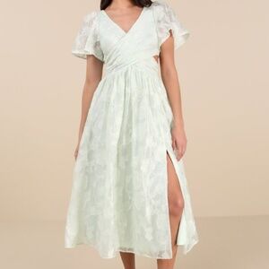 Lulus Hilly Light Mint Floral Jacquard Lace-up Midi Dress Green - Size M